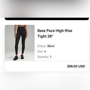 Base pace leggings. Size 4. Lululemon. Black